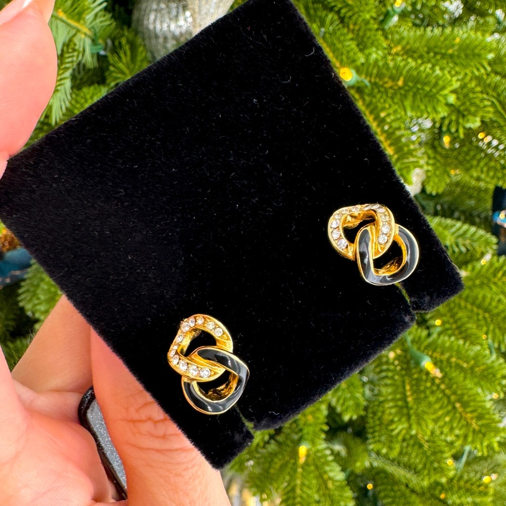 Christian Dior 18K Gold Plated enamel crystals vintage clip on earrings